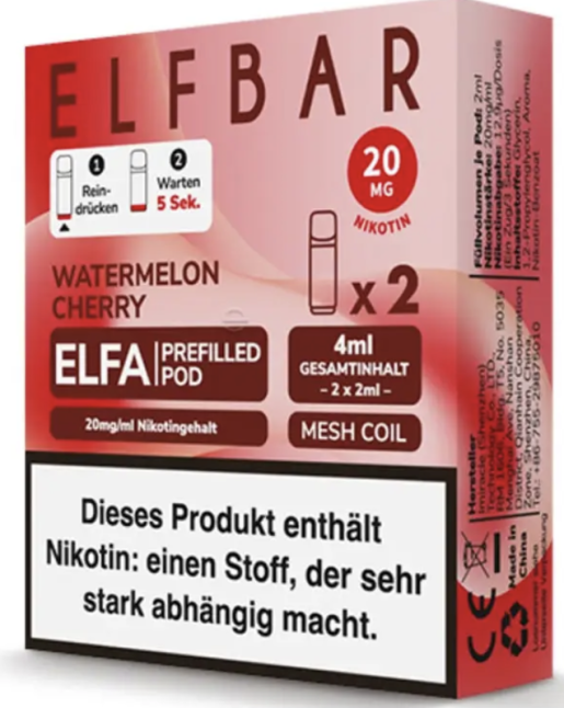 Elf Bar - Elfa Pod Watermelon Cherry 20 mg/ml, 2Stück pro Packung