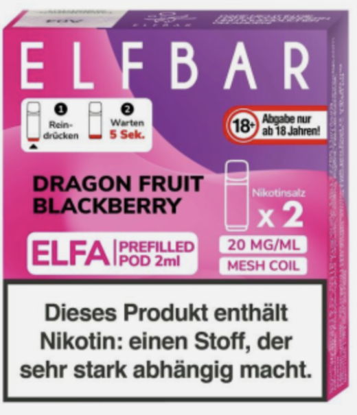Elf Bar - Elfa Pod Dragon Fruit Blackberry 20 mg/ml, 2Stück pro Packung