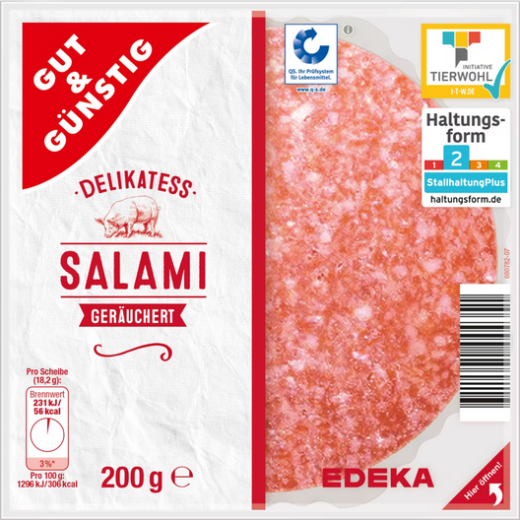 Salami geräuchert vom Schwein Scheiben