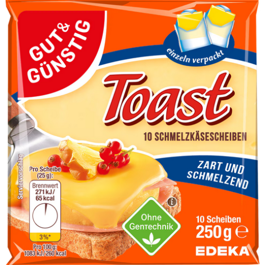 Schmelzkäsescheiben Toast g&g 250g